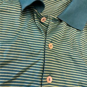 Peter Millar Blue/Green and Yellow polo Button Down Shirt XXL 100% cotton